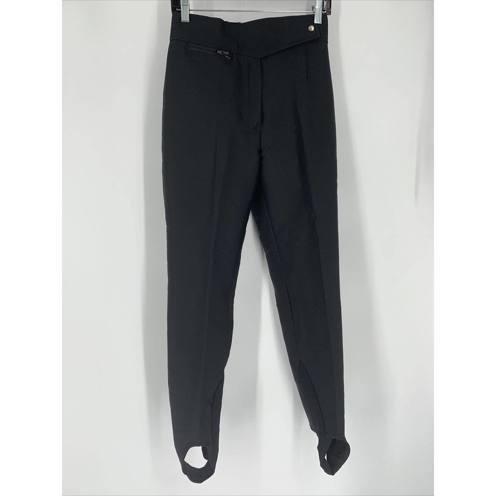 Vintage Profile‎ Womens Ski Snow Pants Size 10 Reg Black Stirrup Zipper Pocket